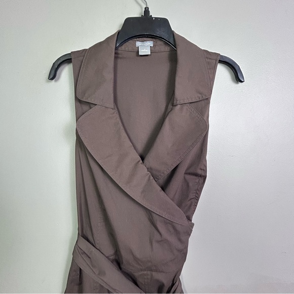 Ann Taylor wrap dress size 16 brown shirt dress sleeveless work office longline - Picture 7 of 9